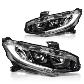 DWVO Projector Headlights Assembly with Daytime Running Lamps Compatible with 2016 2017 2018 2019 2020 2021 Civic Headlamp Replacement Pair Black Housing