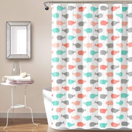 Lush Decor Whale Shower Curtain - Fabric Ocean Fish Animal Print Design for Kids, 72" x 72", Pink and Aqua