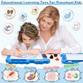 AiTuiTui Dinosaur Magnetic Drawing Board Kids Toys for 2 3 4 5 Years Old Girls Boys Birthday, Color Erasable Doodle Education Learning Kid Toys Age 2-7, Toddler Drawing Travel Toys（Blue）