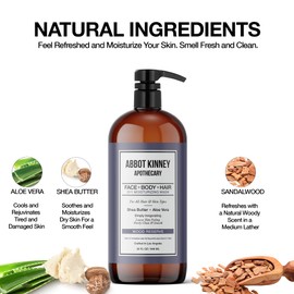 ABBOT KINNEY APOTHECARY Men's 3-in-1 Wash, Moisturizing Shampoo, Conditioner, and Body Wash for Men, Suitable for All Skin and Hair Types, 32oz (Wood Reserve) – 2 Pack