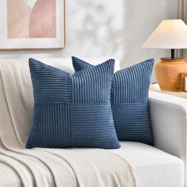 Fancy Homi Dusty Blue Big Decorative Throw Pillow Covers 24x24 Inch for Living Room Couch Bed Sofa, Rustic Farmhouse Boho Home Decor, Soft Corss Corduroy Patchwork Accent Square Cushion Case 60x60 cm