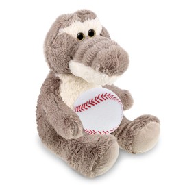 DolliBu Sitting Grey Alligator Stuffed Animal with Baseball Plush - Soft Huggable Alligator, Adorable Playtime Plush Toy, Cute Wild Life Sports Gift for Kids and Adults - 9 Inch