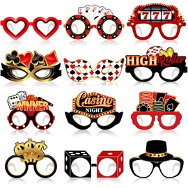 Relaxgiant 36 Pieces Casino Night Glasses Poker Dice Sign Glasses Las Vegas Paper Glasses Photo Booth Props Kit for Casino Party Supplies Decorations