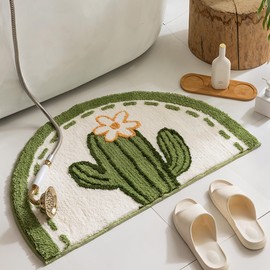 Cactus Bathroom Rug,Cute Bath Mat Non Slip,Microfiber Plant Mat,Thick Soft Aesthetic Home Bathroom Decor Plush Small Carpet for Bathtub,Shower Floor, Sink, 31.5×20 Inch