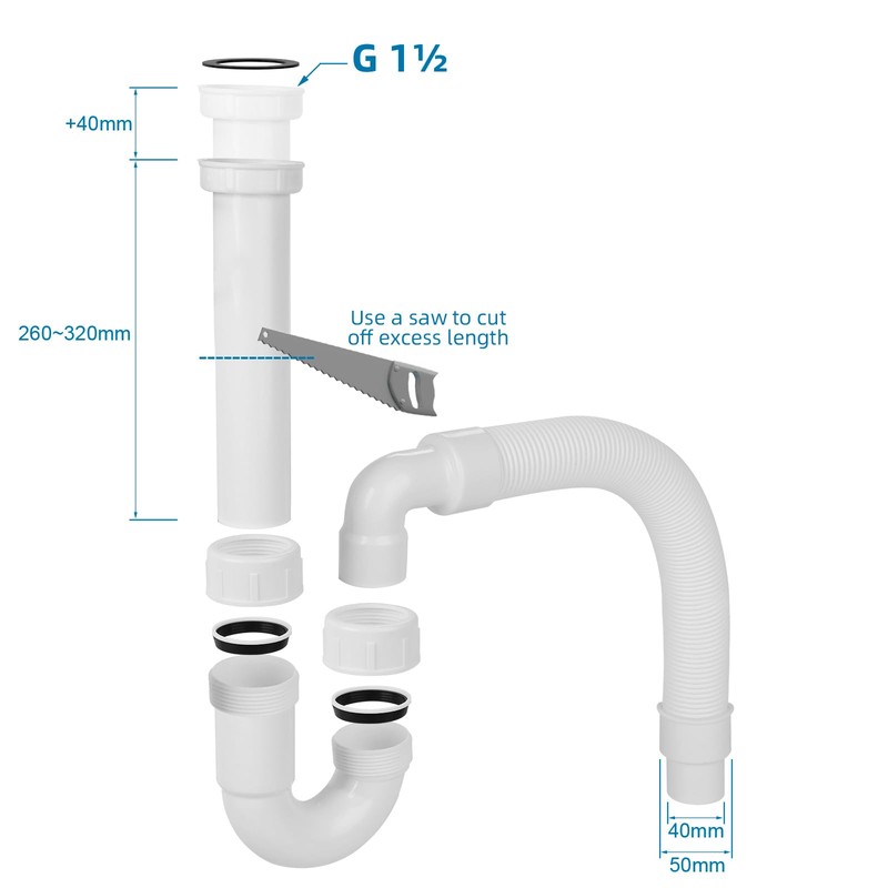Hibbent Waste Pipe for Kitchen Sink,1 1/2 inch,Flexible Trap Without