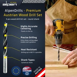Alpen Wood Drill Bit 4 mm metric for Hard and Soft Wood - Extra Sharp Edges for Precise Holes and Effortless Drilling - Durable Drill Bit Kit for Fast woodworking (4mm)