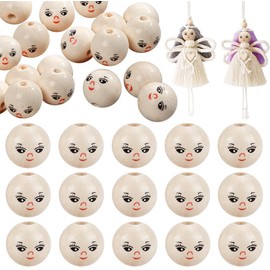 Wooden Balls 20 mm Wooden Beads with Face Smile Face Wooden Head for Key Chain Crochet Weaving Angel Craft Macrame DIY Jewellery Pack of 50