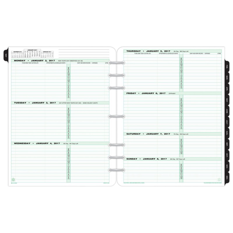 Day-Timer planificador semanal Refill 2017, dos páginas por semana, Loose