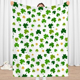 JOOCAR St Patricks Day Throw Blanket: Luxury Soft Warm Lucky Spring Green Clover Shamrock Flannel Throw Blankets for Girls Boys for Living Room Sofa Couch Bed Chair 50" x 60"