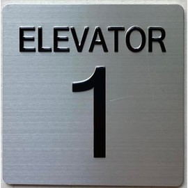 ELEVATOR NUMBER SIGN SIGN with Raised letters & Grade 2 Braille - Includes Red Adhesive pad for Easy Installation (4" W x 4" H,SILVER, Tacticle Sign) - The sensation line (ELEVATOR NUMBER 1)
