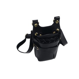 Charloti Scissor Case, Hairdresser Trimmer, 5 Pieces, Large Capacity, Unisex, Cowhide Leather Style (Black)