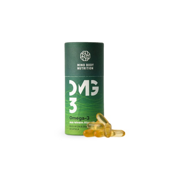 Mind Body Nutrition Algae Oil Capsules - Natural Algae Oil High Dose with 500 mg DHA and 250 mg EPA - Ideal for Vegan Lifestyle - 30 Daily Doses - Sustainable Packaging 100% Paper