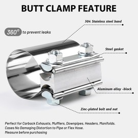 LALAGO Exhaust Clamp, Pack of 2 Stainless Steel Pipe Connectors, Exhaust Clamps with Double Clamp, Universal Corrosion-Resistant Exhaust Pipe Clamp for Exhaust Pipe (Diameter 51 mm / L: 76.2 mm)