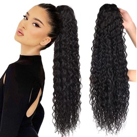 Drawstring Ponytail Extension, 30 inch Long Curly Ponytail Hair Extension Synthetic Hairpiece for Women(2#, 30 inch)