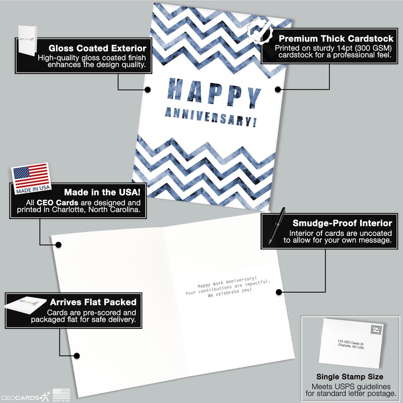 Work Anniversary Cards Bulk Greeting Set (25 Card Variety Pack