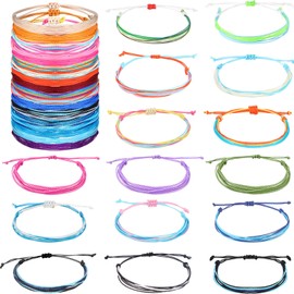 Hicarer 30 Pieces Adjustable Woven Anklets Bracelets Bohemian Braided Rope Bracelets Waterproof Wax Coated Anklets for Women (Colorful)