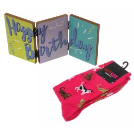 Unbranded Happy Birthday Accordion Sign Pink Womens Cat Socks Gift Present Mother Wife Fun