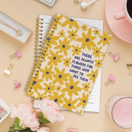 XPH Inspirational Yellow Floral Spiral Notebook, Motivational Floral Journaling Notebooks for Note Taking, Flower Hardcover Journals for Women 160 Pages 5.5x8.3 Inch, Mental Health Gifts for Women