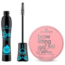 essence - Pack de Maquillaje para Ojos: Máscara Lash Princess Waterproof 12 ml + Brow Lifting Gel Set 12 g, Volumen Extremo y Cejas Definidas de Larga Duración