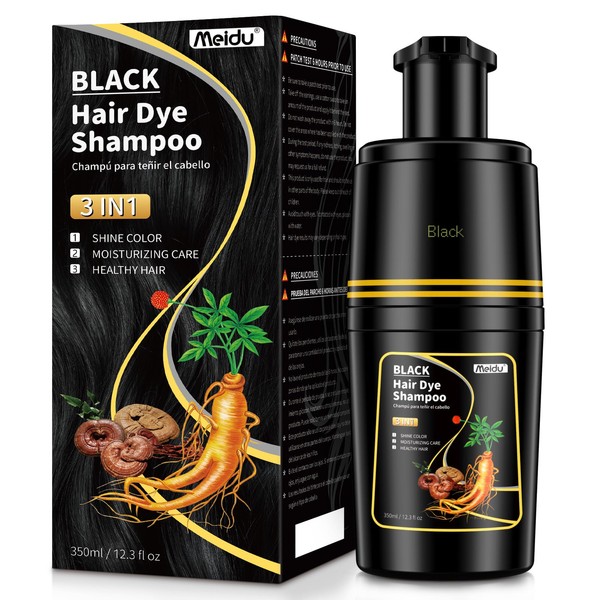 Black Hair Dye Shampoo 3 in 1, Permanent Hair Colour