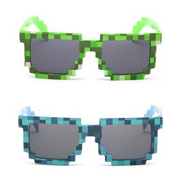 kilofly 2pc 8-Bit Pixel UV Protect Gamer Sunglasses Adult Kids Party Favors