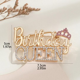 Birthday Brooch Pins for Women - Elegant 3x2 inch Zinc Alloy Letter Brooch with Gold Diamond Crown,Gift for Birthday Party Supplies
