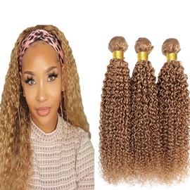 Color 27 Human Hair Blonde Bundles Hoeny Blonde Kinky Curly Bundles Human Hair 18 20 22 Inch Blonde Wet And Wavy Brazilian Hair Weave Bundles Unprocessed Hair Extension Blonde Curly Wave Bundles