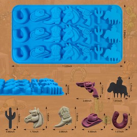 Sidosir 3Pcs Cowboy Chocolate Silicone Molds, Western Theme Cowboy Horse Boots Hat Mold for Baking, Cowboy Gummy Candy Mold for Cupcake Decorations