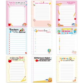 Lovarywow Teacher Sticky Notes Gifts - 9 Pack Inspirational Sticky Notes 3x4 Inch Thank You Teacher Appreciation Week Gifts Post It Self-Stick Memo Pad Office School Supplies 450 Sheets
