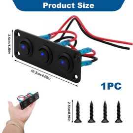 3 Gang Toggle Rocker Switch Panel 12V-24V Waterproof Round Toggle On/Off Switch with Blue Led Light Control Panel for Boat Car RV Automotive Caravan Yacht Tractor Truck Camper Bus