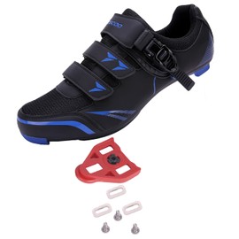 KESCOO Mens Womens Cycling Shoes Compatible with Peloton Bike Shoes and Delta Cleats Pre-Installed, Clip in Road Bike Riding Racing Biking Shoes Perfect for Indoor Outdoor - Black Blue, 39