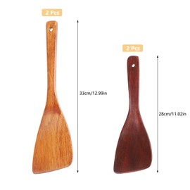 Demarsen Set of 4 Wooden Spatulas, 33 cm Wooden Spatula for Cooking, Long Handle, Non-Stick Rice Spoon, Heat-Resistant Wooden Spoon, Kitchen Utensils for Kitchen, Restaurant, Cooking