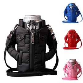 Gadgetime USA - 12oz Insulated Can Cooler - Beverage Holder with Detachable Strap - Water Bottle Carrier - Bottle Holder with Shoulder Strap - Insulated Sleeve - Black