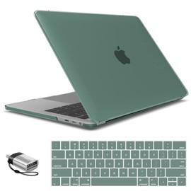 IBENZER Compatible with MacBook Pro 15 Inch Case 2019 2018 2017 2016 A1990 A1707, Hard Shell Case with Keyboard Cover & Type C Adapter for Mac Pro 15 Touch Bar, Midnitht Green, T15-MTGN+1TC