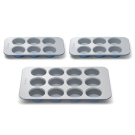 Caraway Nonstick Ceramic Muffin Pan Set - 2x 6 Cup & 1x 12 Cup – Non-Toxic, PTFE & PFOA Free – Aluminized Steel Core – For Baking Cupcakes, Muffins & More - Slate