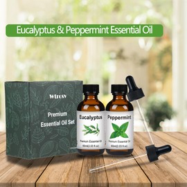 Eucalyptus Essential Oil and Peppermint Essential Oil for Diffuser,Soap Making, Candle Making Fragrance Oil Set 2 X 60ML