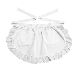 Women's White Apron Short Apron with Ruffles Waitress Chef Costume Short Aprons Waiter Waist Apron Chef and Waiter Apron Maid Costume White Apron, for Kitchen Baking Work, White