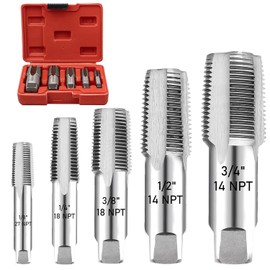 5 Piece NPT Pipe Tap Set, Professional NPT Thread Forming Tap with Storage Box Precision Carbon Steel 3/4" 1/2" 3/8" 1/4" 1/8" NPT Tap Drill Bit for Clean Accurate Thread Plumber Mechanic Cutting tool