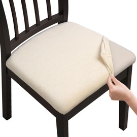 YISUN Velvet Stretch Chair Seat Covers, Soft Thick Solid Luxury Dining Chair Slipcover Stretchable Chair Seat Protector for Kitchen, Hotel (Beige, 6)