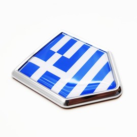 Overdecor Greece Flag Decal Stickers Car Emblem Greek Car Accessories Decorations Chrome Shield Flag Sticker Decals for Cars Truck Vehicles, 2 Pack