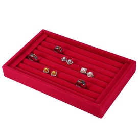 Fashion Ring Display Box, Jewellery Display Tray Organiser Earring Holder Case Box Showcase for 7 Slots Can Hold 50-70 Rings, Wood, velvet, cardboard, Carnival