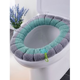 Tapete de Inodoro Tejido de Color, Portátil, Grueso, Lavable, Anticongelante, Cubierta de Inodoro de Punto Grueso, Tipo O Universal