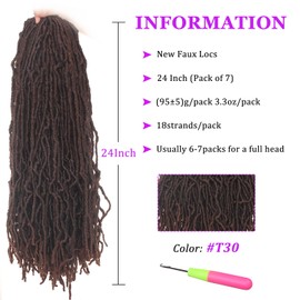 24 Inch 7 Packs New Faux Locs Goddess Curly Wavy Crochet Braids Hair 126 Strands Synthetic Crochet Twist Braiding Hair Pre-looped Goddess Soft Locs Braids Hair Extend for Women (24 Inch, T30#)