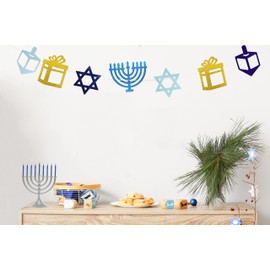 The Dreidel Company Hanukkah Guirnalda con purpurina, Menorah, Dreidel, regalo, decoración de estrella de David, regalo de fiesta (dorado)