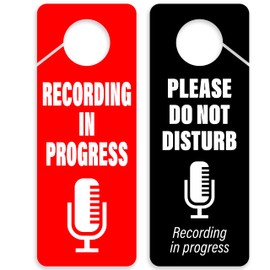 Recording in Progress - Please Do Not Disturb Sign, Door Knob Hanger 2 Pack, Double Sided, Ideal for Using in Any Room.