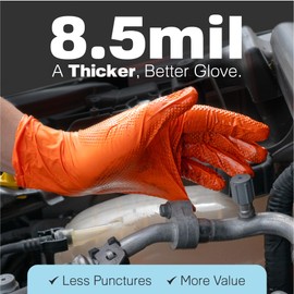 Raxwell Nitrile Gloves - Medium 8.5 Mil Orange 100 Count - Diamond Grip & Puncture Resistant - Powder Free Heavy Duty Disposable Gloves