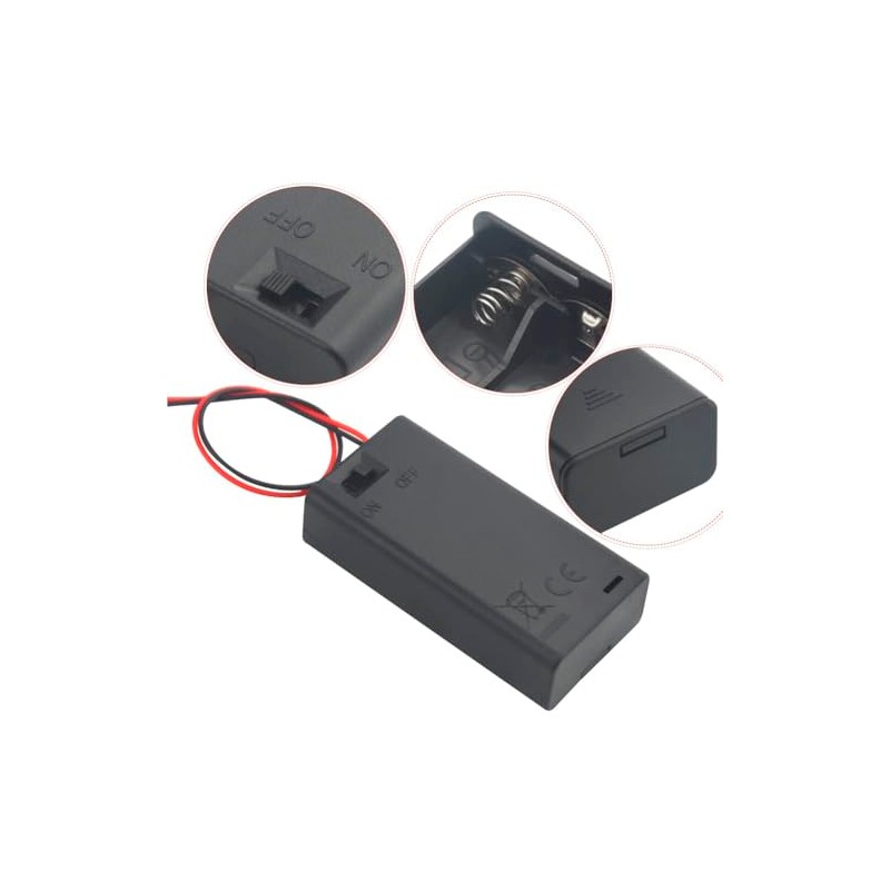 2x AA Battery Case Holder with Lead Wire Bundle Switch