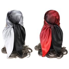 2 Pieces 35 Inch Square Satin Headscarves Silk Like Hair Bandana for Sleeping and Wrapping Headscarves for Hair Wrapping, Black and White, Black and Red