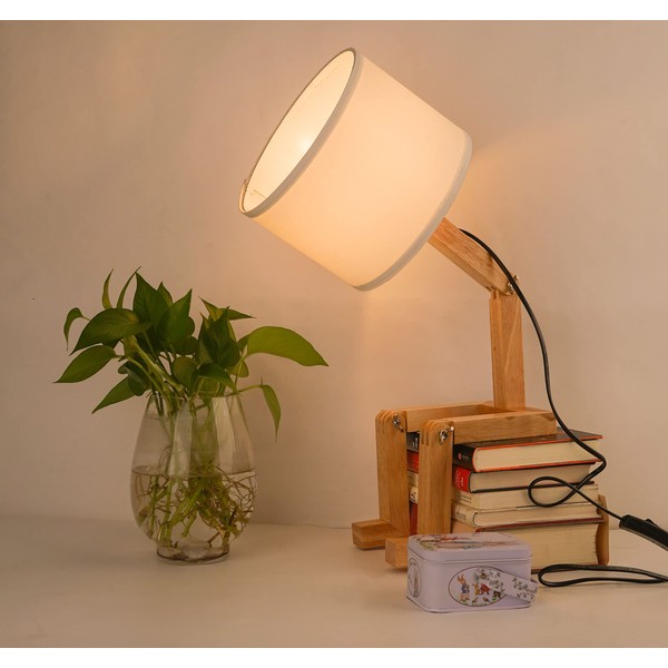 ELINKUME Cute Desk Lamp,Unique Table Lamps,Wood Bedside Table Lamp Fun Funky Person Lamp Wooden Robot Cute Lamps for Bedrooms