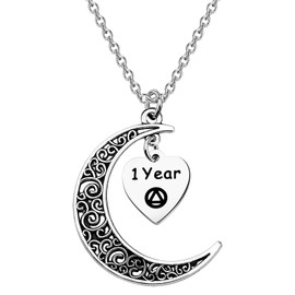 BEKECH AA Sobriety Anniversary Necklace 6 Month 1 Year 2 Year Alcohol Addiction Recovery Gift for Stay Sober Warrior Sponser (silver 1 year)